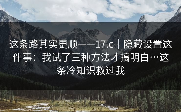 这条路其实更顺——17.c｜隐藏设置这件事：我试了三种方法才搞明白…这条冷知识救过我